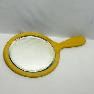 🪞Vintage Butterscotch Celluloid Vanity Mirror 1930s Art Deco Beveled Glass🪞